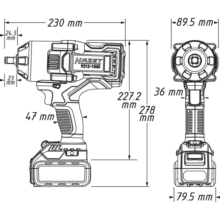 Hazet 9212-1000LB/3 1/2 inch (12.5 mm) Square ∙ Solid Cordless impact wrench ∙ 1400 Nm