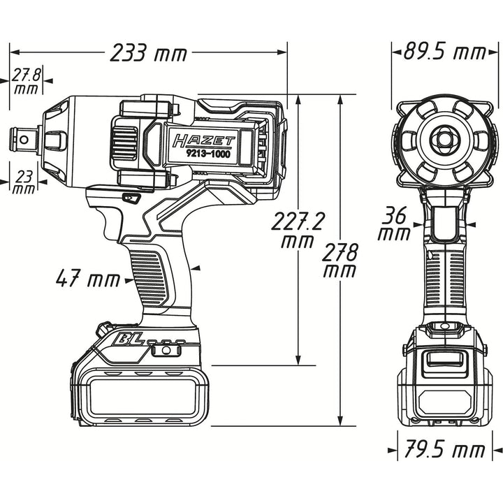Hazet 9213-1000LB/3 3/4 Inch (20 mm) Square Solid Cordless Impact wrench ∙ 1400 Nm