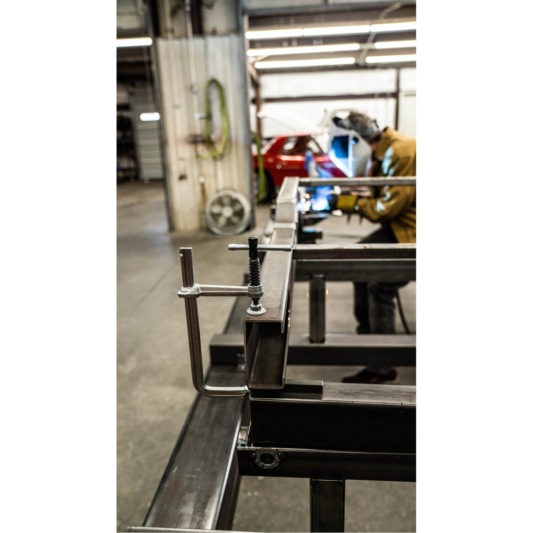 Bessey GS16K Clamp, welding, F-style, crimped on swivel pad, 6 In. x 3.125 In., 550 lb