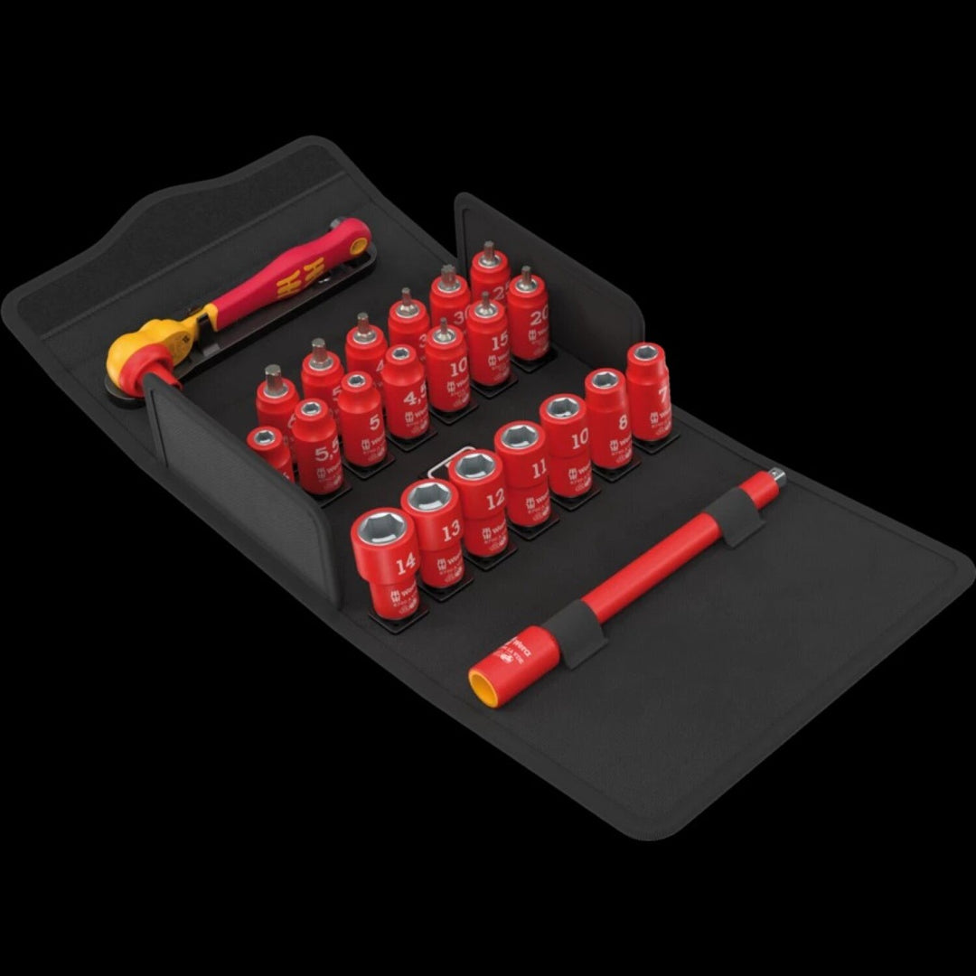 Wera 05004967001 8100 Sa Vde 1 Zyklop Ratchet Set, Insulated, Reversing Lever, 1/4" Drive, Metric, 22 Pieces