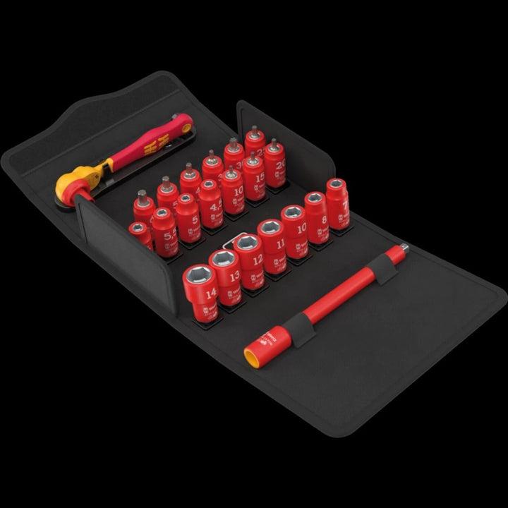 Wera 05004967001 8100 Sa Vde 1 Zyklop Ratchet Set, Insulated, Reversing Lever, 1/4" Drive, Metric, 22 Pieces