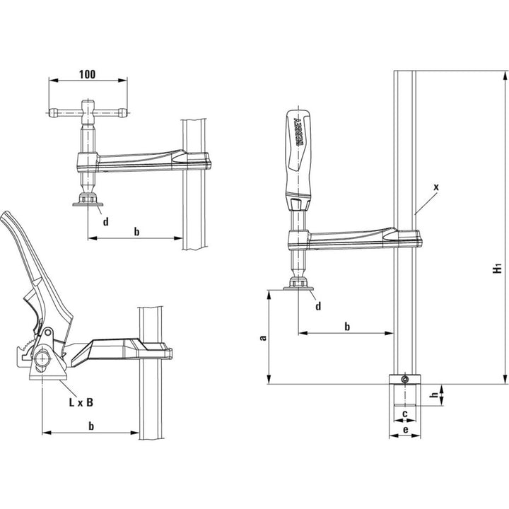 Bessey TW28-30-12K Table Clamp, 12 x 4.75, T-bar, std pad