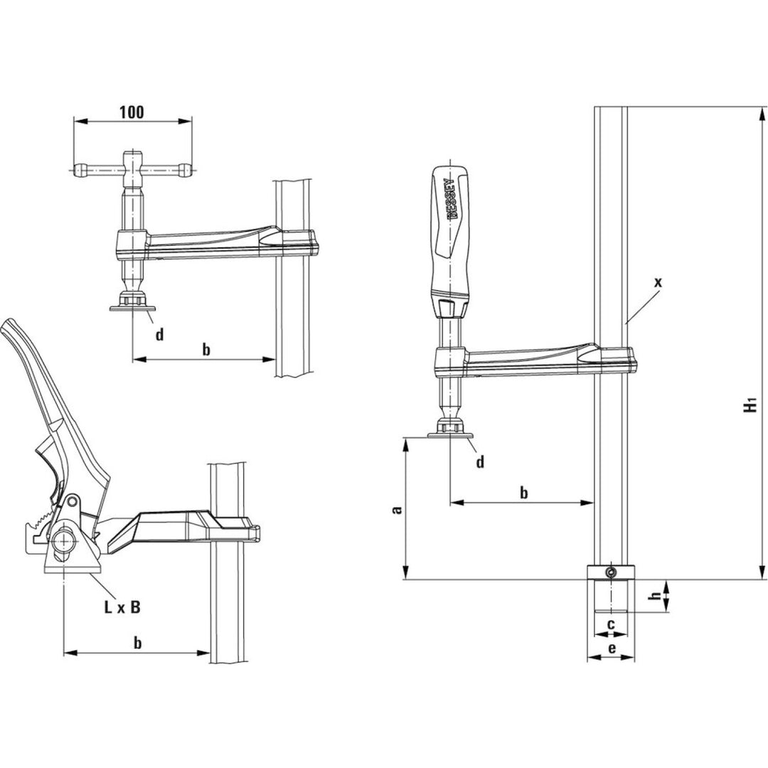 Bessey TW28-30-14-2K Table Clamp, 12 x 5.5, 2K, std pad