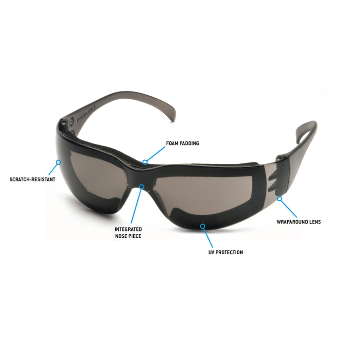 Pyramex S4120STFP Intruder Gray Frame w/Full Foam Padding/Gray-Hardcoated AF Lens