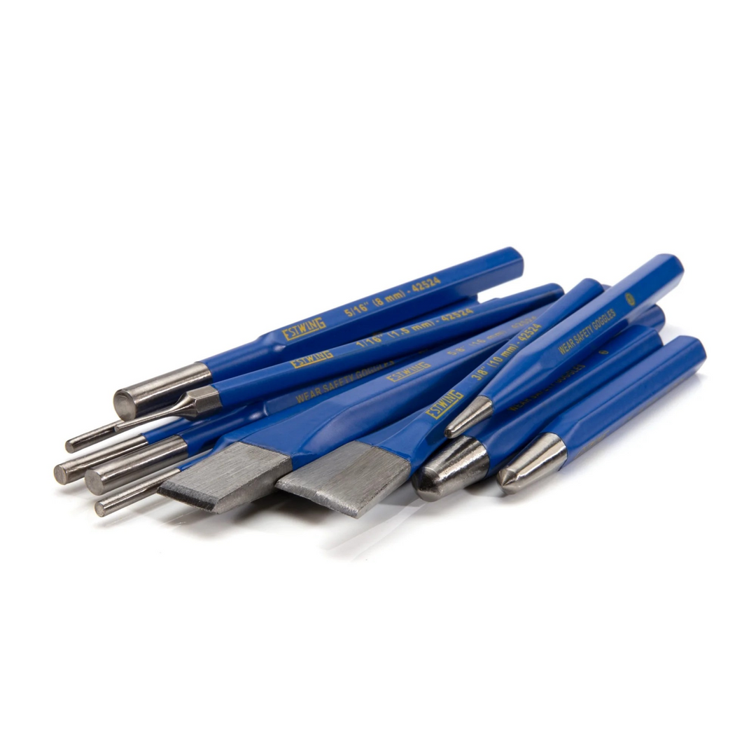 Estwing 42524 12-Piece Cold Chisel, Pin, Center and Starter Punch Set