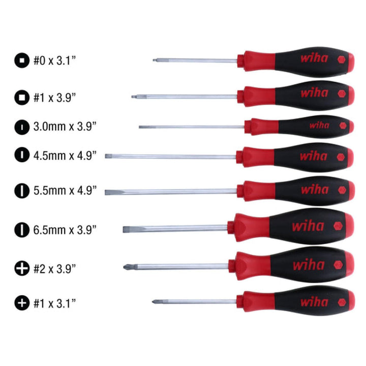 Wiha Tools 30289 8 Piece SoftFinish Slotted and Phillips and Square Screwdriver Set