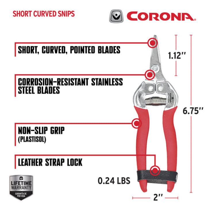Corona AG 4920SS  Short Curved Snips - Stainless Steel, 1 Inch