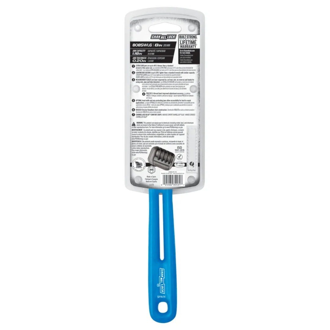 channellock 808SWLG 8-inch Lightweight Extra Slim Jaw WideAzz® Adjustable Wrench