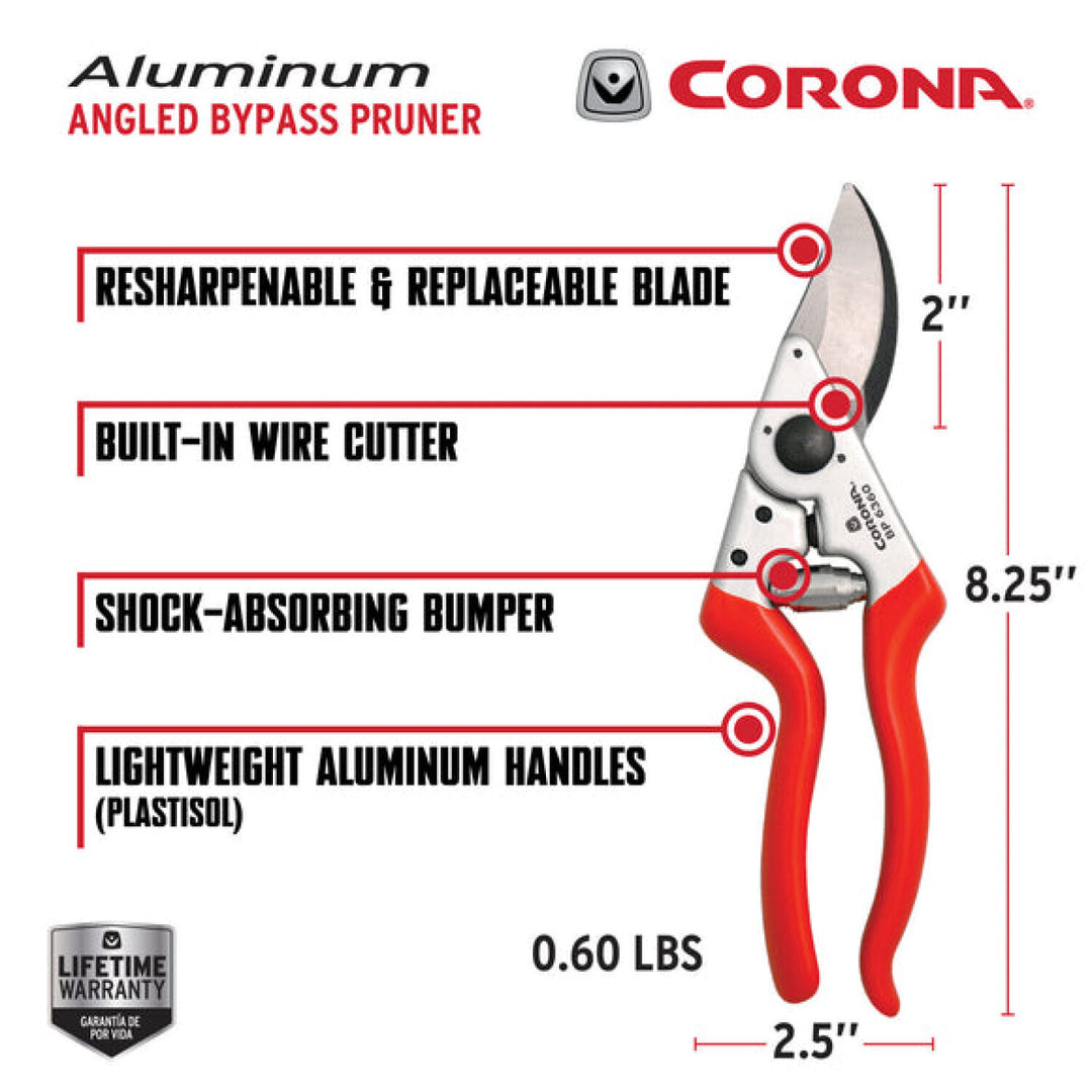 Corona BP 6360  ALUMINUM Bypass Pruner - 1 Inch, Angled, Right-Handed