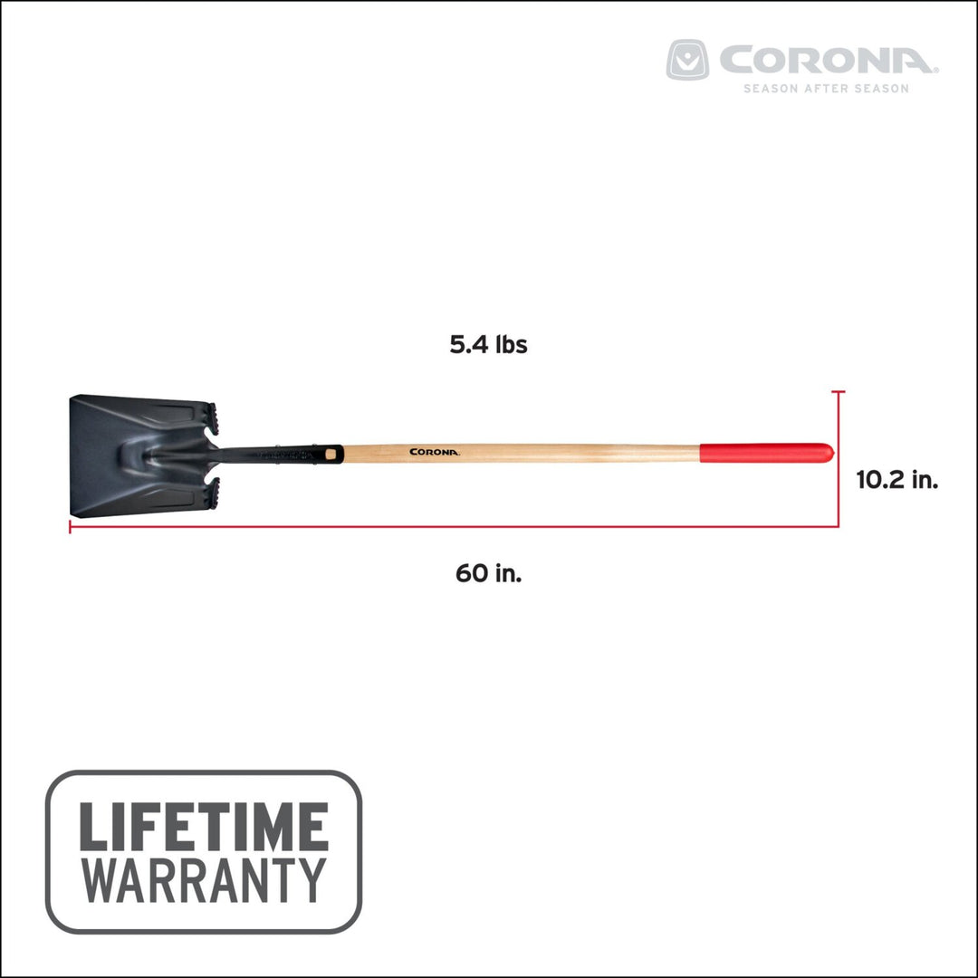Corona SS16000 Boron Steel 14-Gauge Square Point Shovel, Hardwood Handle