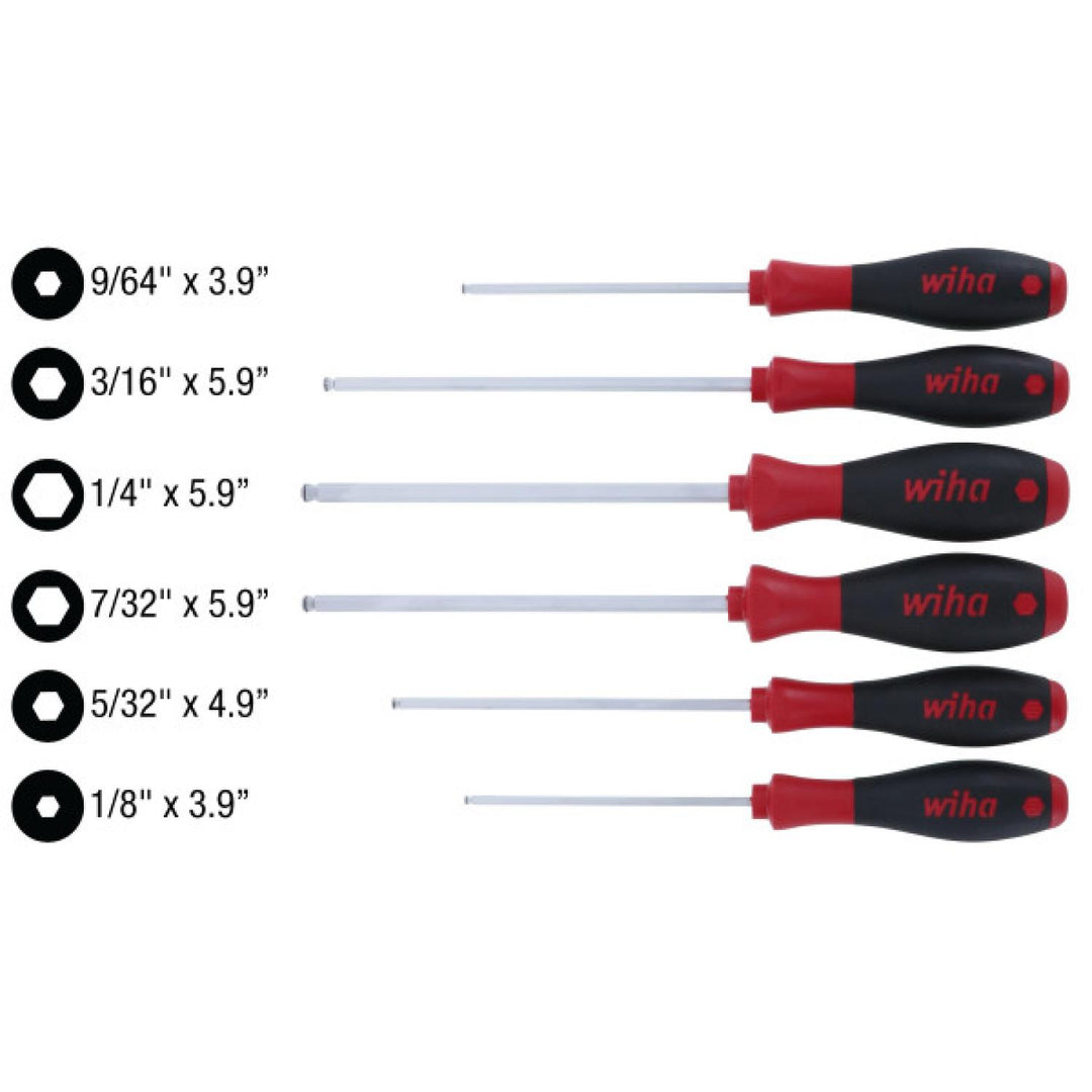 Wiha Tools 36796 MagicRing Ball End Screw Holding Hex Inch Screwdriver Set, 6 Pc.