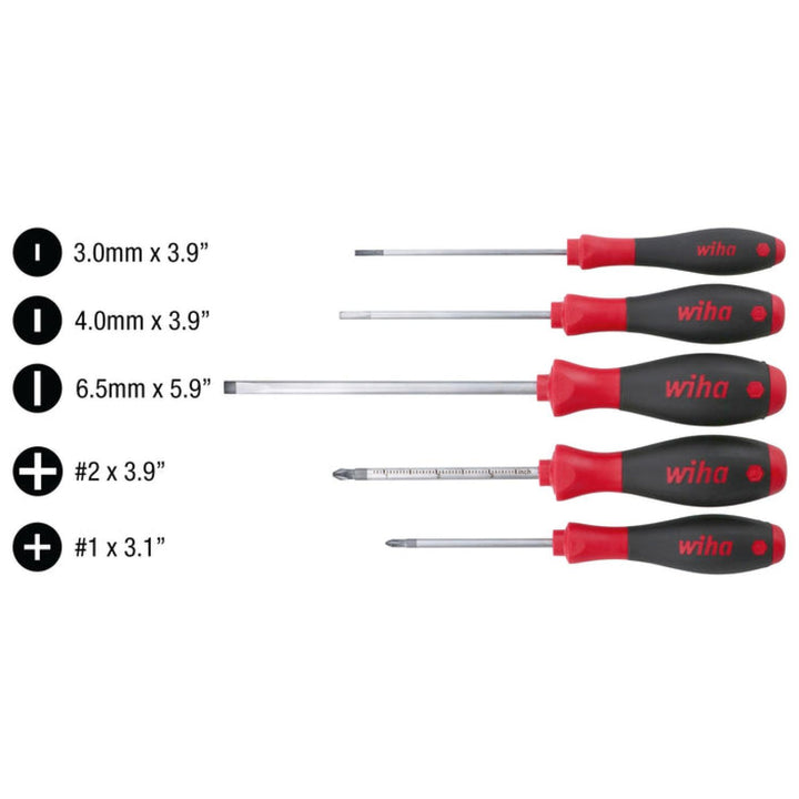 Wiha Tools 30295 SoftFinish Slotted/Phillips Screwdriver 5 Piece Set