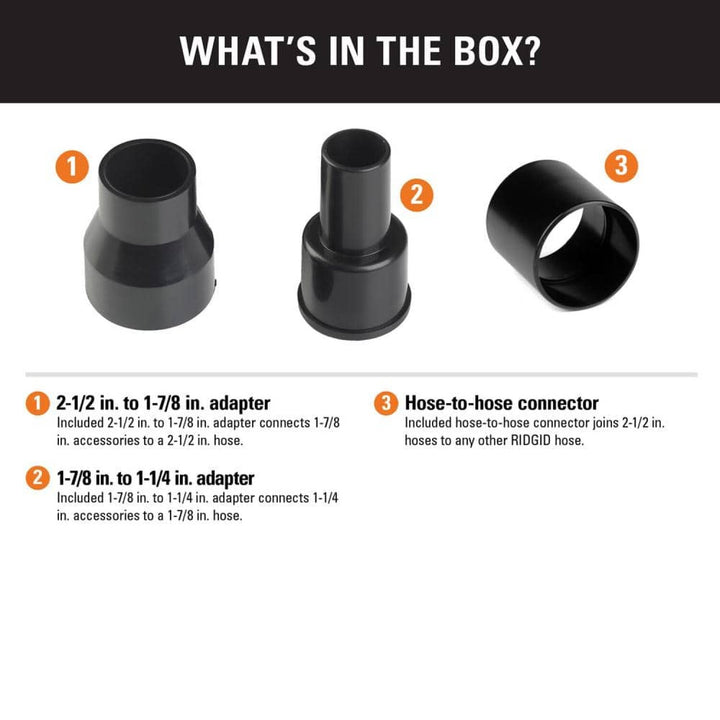 Ridgid 31743 3-Piece Hose Adapter Kit for Wet/Dry Vacuums