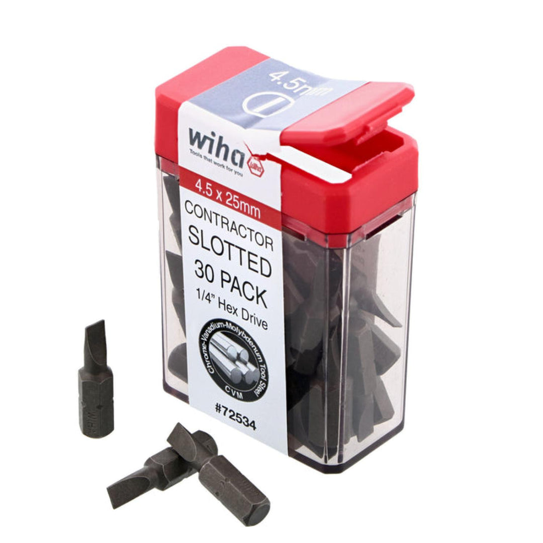 Wiha Tools 72534 Slotted Contractor Insert Bit 4.5mm x 25mm - 30 Piece