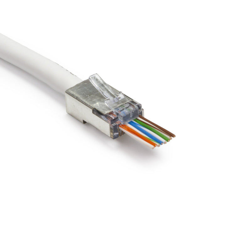 Platinum Tools 100020C EZ-RJ45 Pass-Through RJ45 Connectors, CAT5E/6 Shielded with Internal Ground — 50pcs in Clamshell