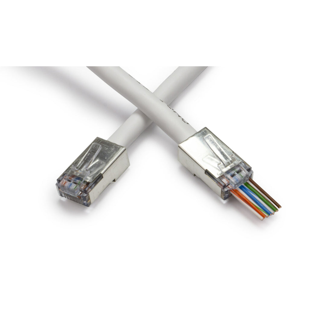 Platinum Tools 100020C EZ-RJ45 Pass-Through RJ45 Connectors, CAT5E/6 Shielded with Internal Ground — 50pcs in Clamshell
