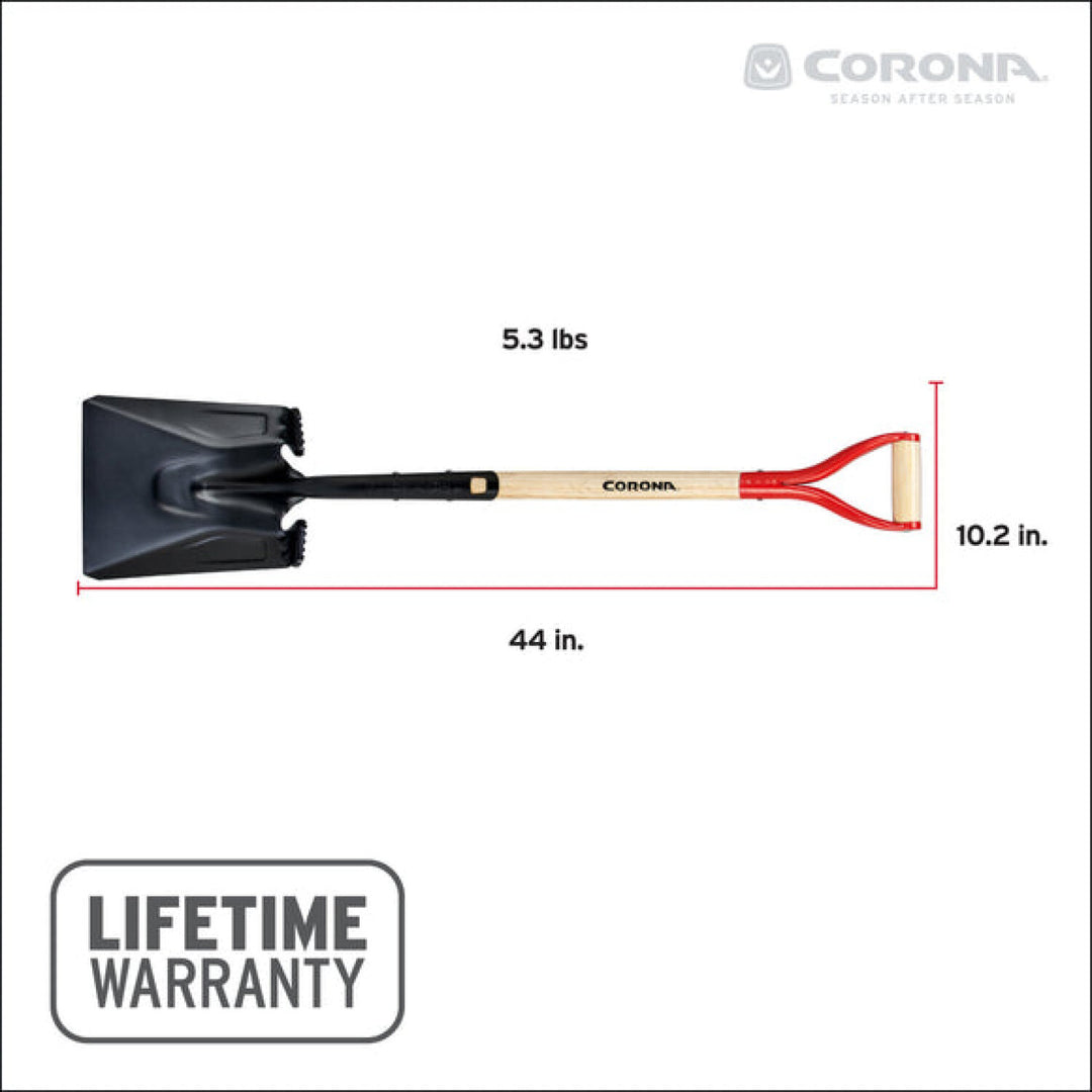 Corona SS16001 Square Point Hardwood D Grip Shovel, 14 Gauge