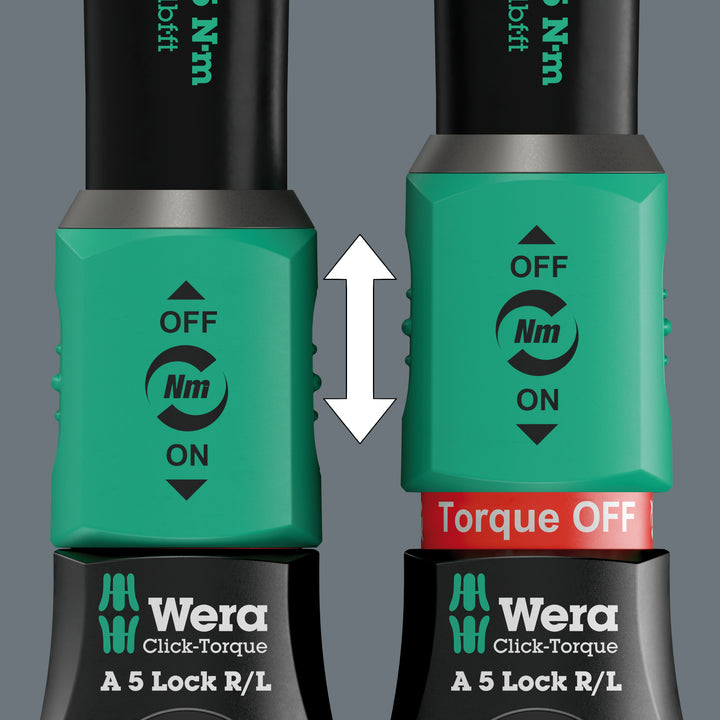 Wera Click-Torque Lock A 5 R/L Torque wrench, adjustable, Torque Lock function, square head insert (1/4"), clockwise/counterclockwise torque operation, 2.5-25 Nm