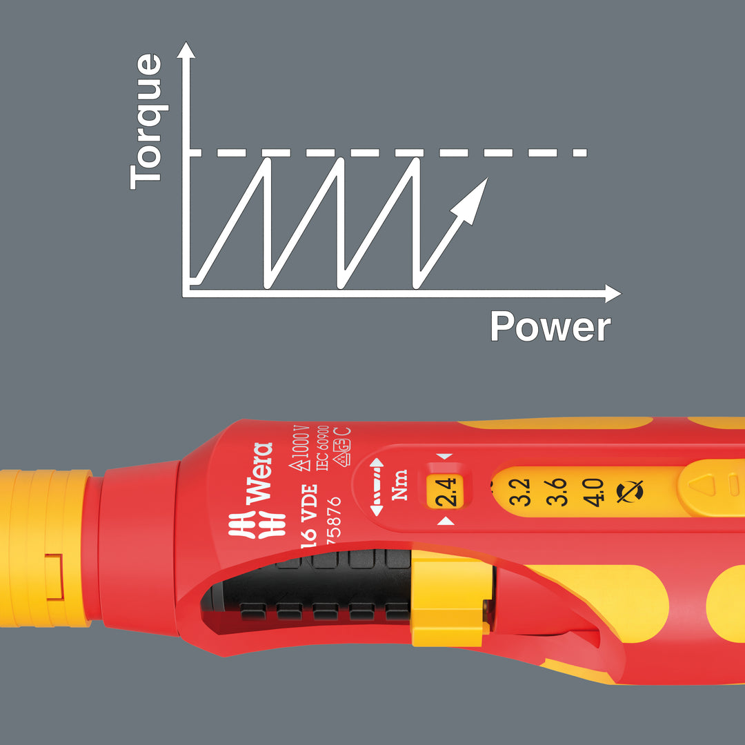 Wera 7516 VDE Kraftform Safe-Torque Speed Torque screwdriver, 2.4-4.0 Nm, 9 x 2.4 Nm x 2.8 Nm x 3.2 Nm x 3.6 Nm x 4.0 Nm x 192 mm