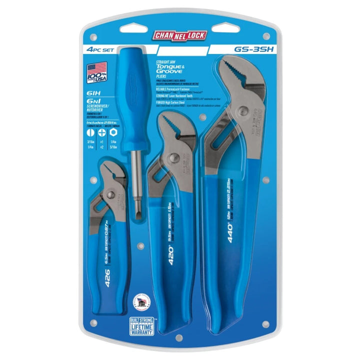 Channellock GS-3SH 3pc Tongue & Groove Pliers Set with 6in1 Professional Driver