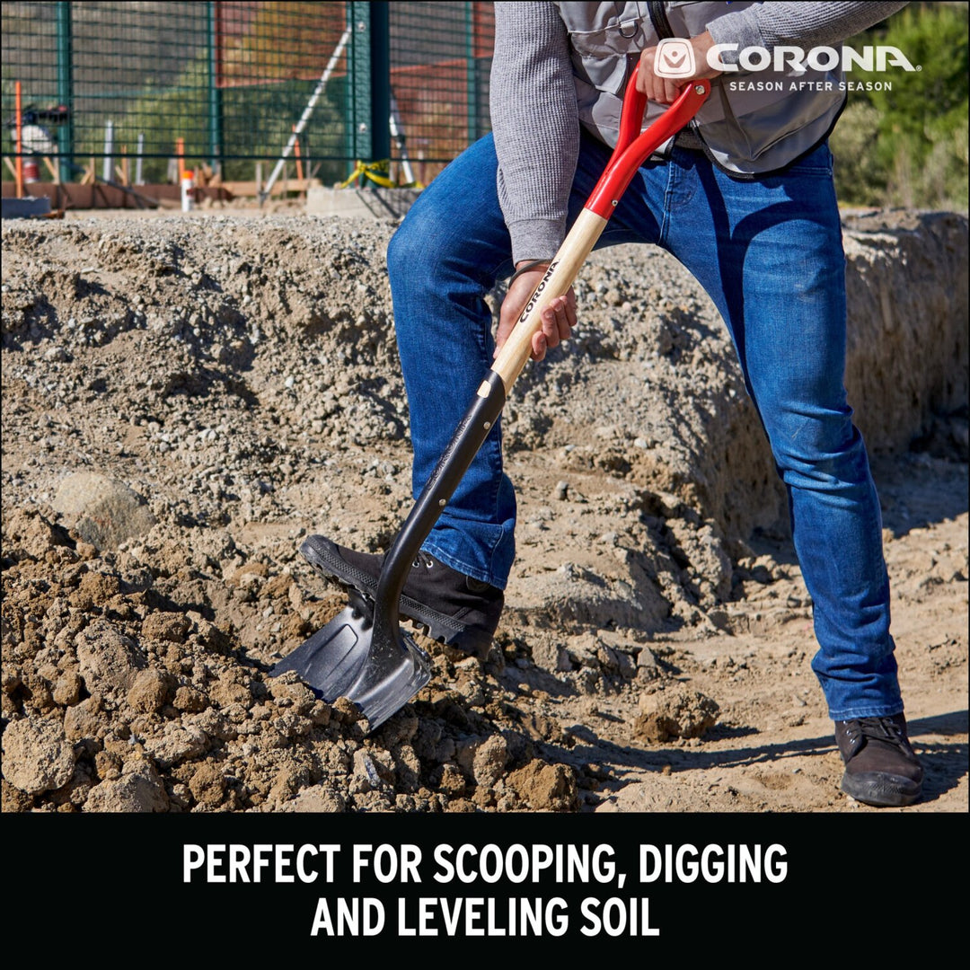 Corona SS16101 Boron Steel 14-Gauge Round Point Shovel, D Grip Hardwood Handle