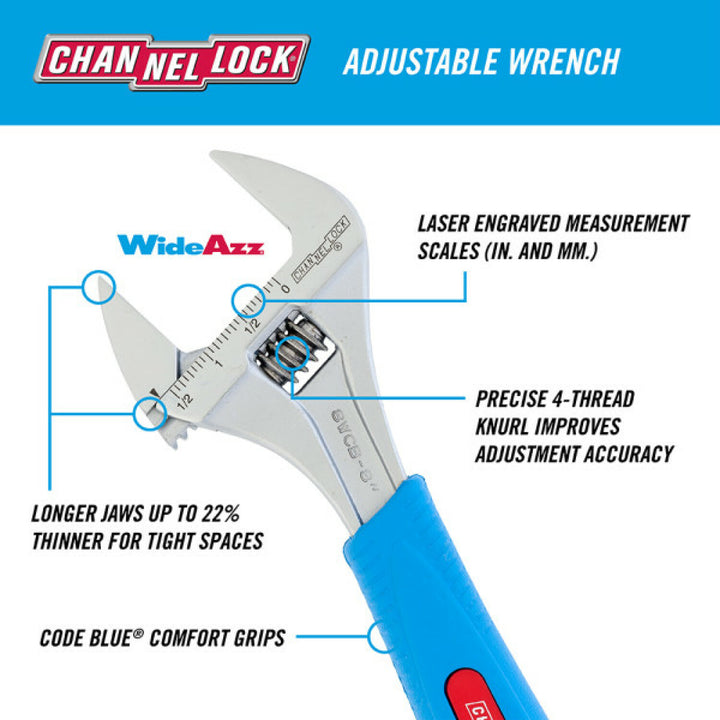 Channellock 8WCB 8-inch Code Blue Wideazz Adjustable Wrench