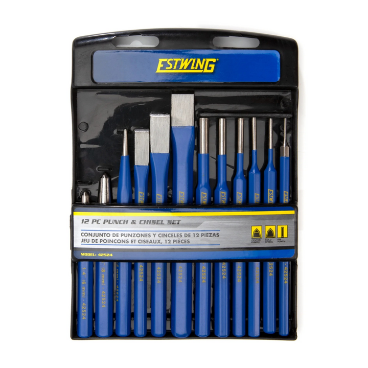 Estwing 42524 12-Piece Cold Chisel, Pin, Center and Starter Punch Set