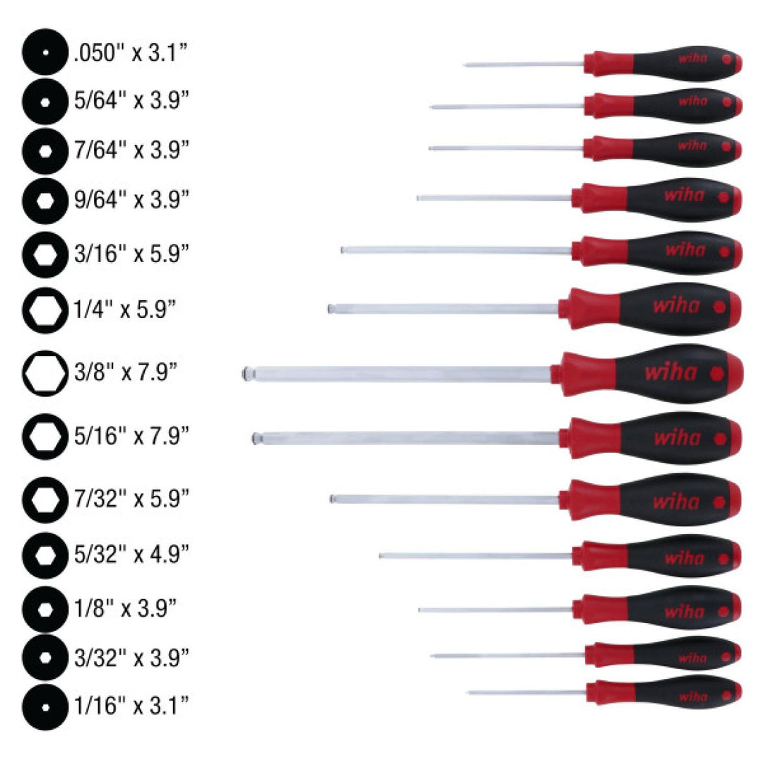 Wiha Tools 36795 MagicRing Ball End Screw Holding Hex Inch Screwdriver Set, 13 Pc.