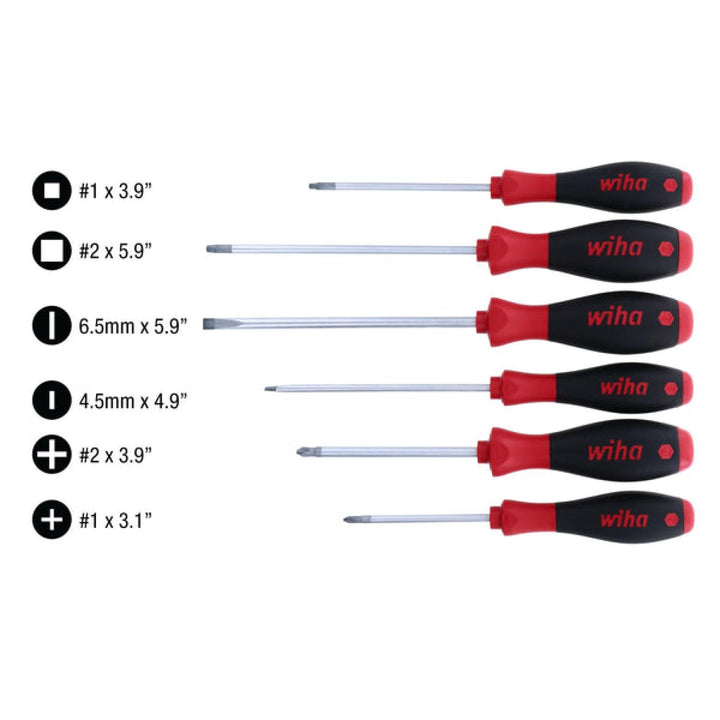 Wiha Tools 30291 SoftFinish Slotted / Phillips / Square Screwdriver Set, 6 Pc.