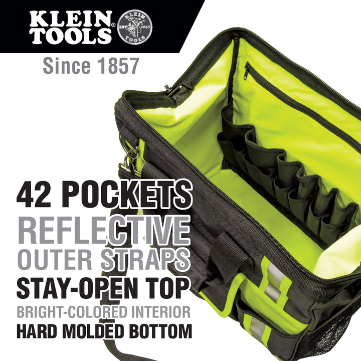 Klein Tools 55598 Tradesman Pro High-Visibility Tool Bag with 42 Pockets and Detachable Shoulder Strap