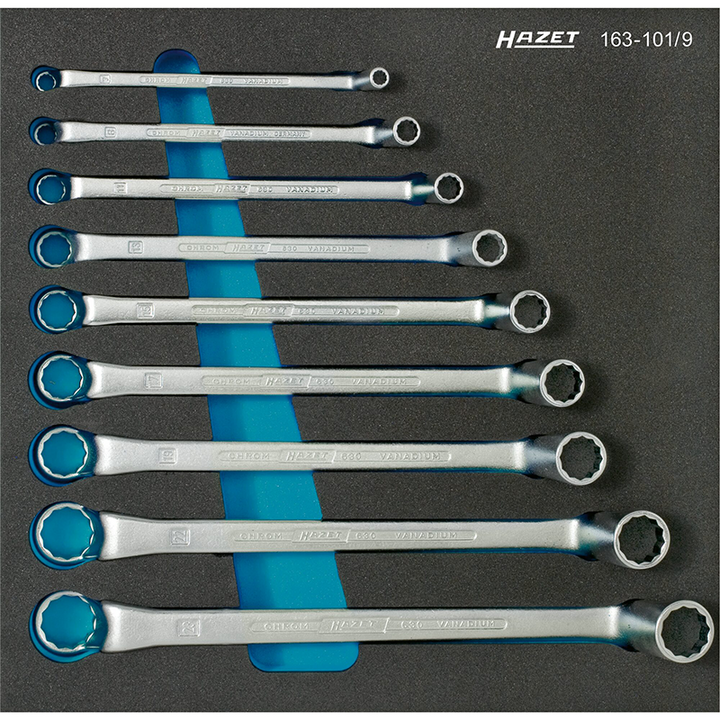 Hazet 163-101/9 Double Box-End Wrench Set, 12-Point Profile, 9 Pieces