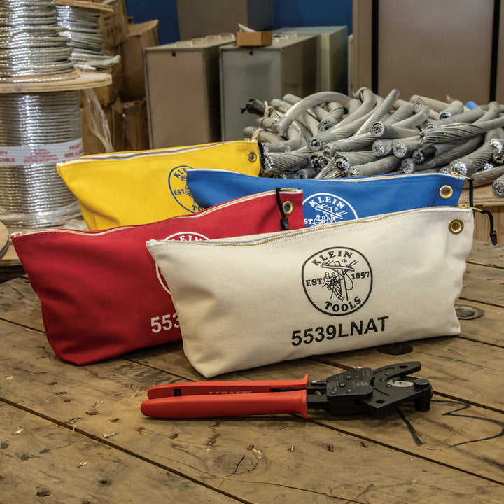 Klein Tools 5539LRED Canvas Zipper Pouch, 16-Inch Tool Bag Storage Organizer, Red