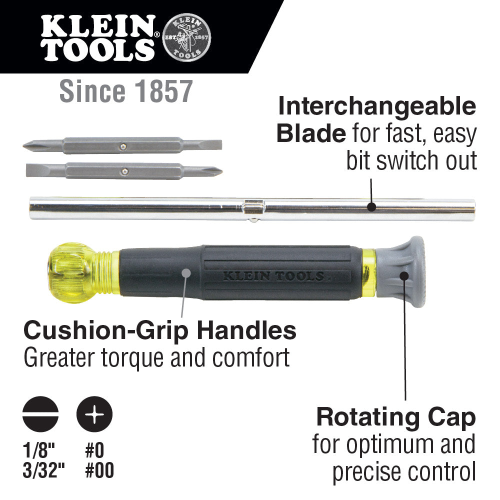Klein Tools 32581 4-in-1 Precision Electronics Screwdriver with Rotating Cap