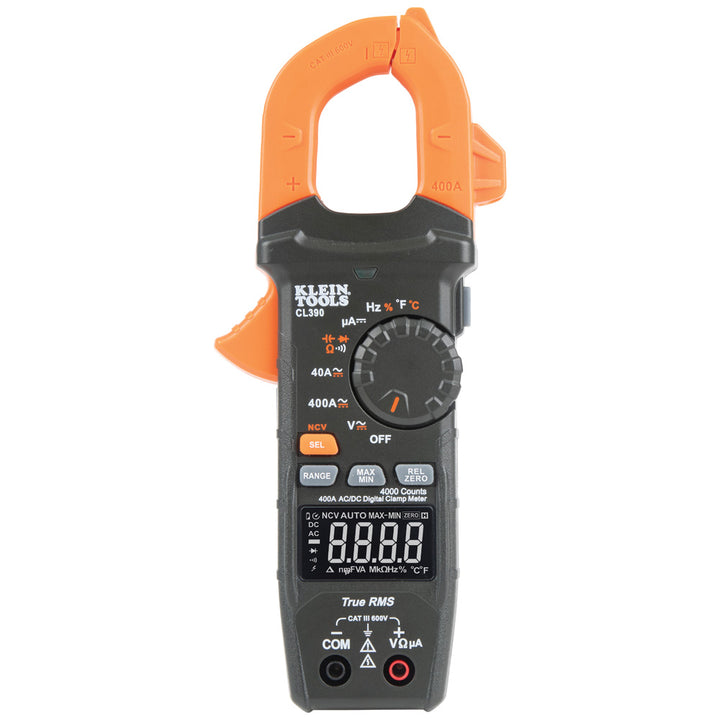 Klein Tools CL390 Digital Clamp Meter, Auto Ranging 400 AMP Measures Electronic AC/DC Voltage AC/DC Current Resistance  and TRMS