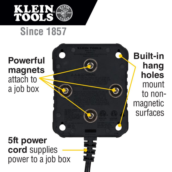 Klein Tools 29601 PowerBox 1, Magnetic Mounted Power Strip with Integrated LED Lights