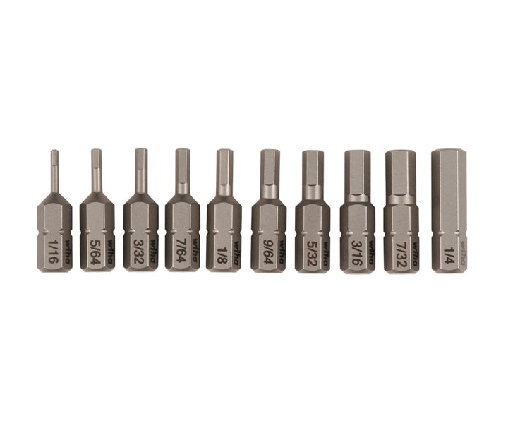 Wiha Tools 72596 1/16"-1/4" Hex Inch Insert Bit, 10 Pc. Set