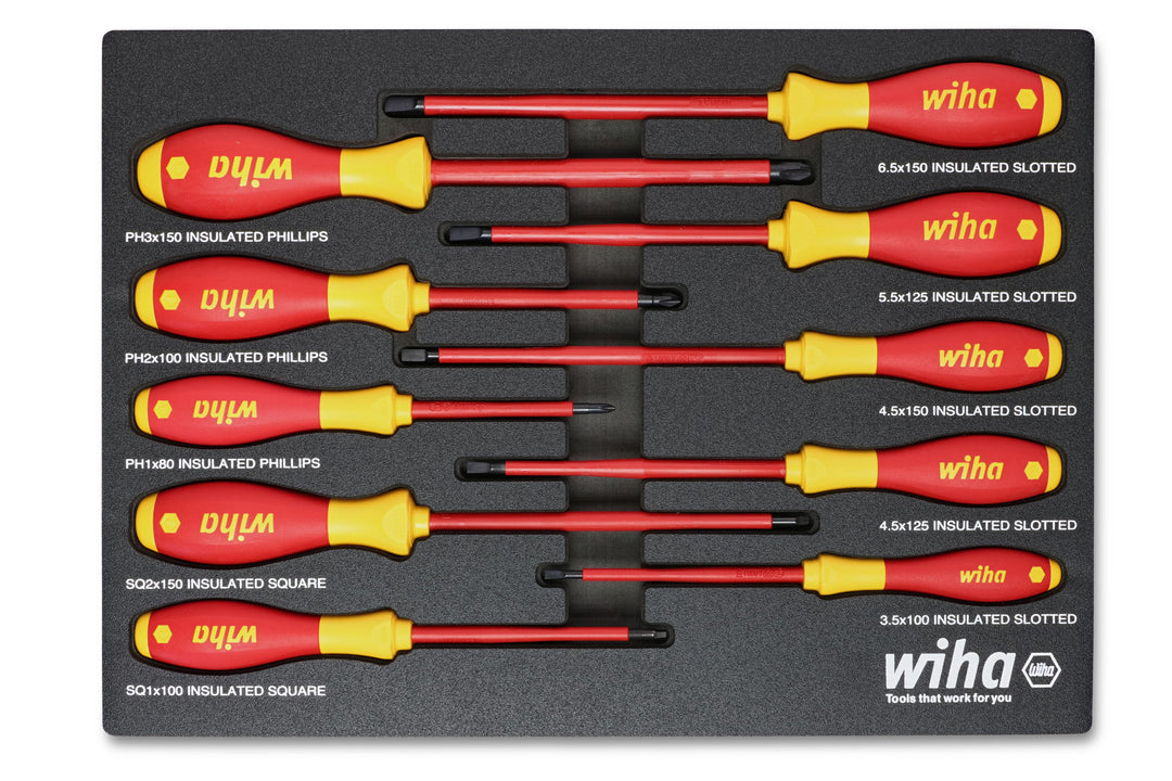 Wiha 32080 10 Piece Insulated SoftFinish Cushion Grip Screwdriver Tray Set