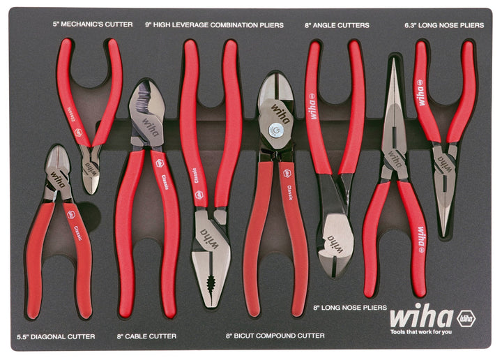 Wiha 34682 8 Piece Classic Grip Pliers and Cutters Tray Set