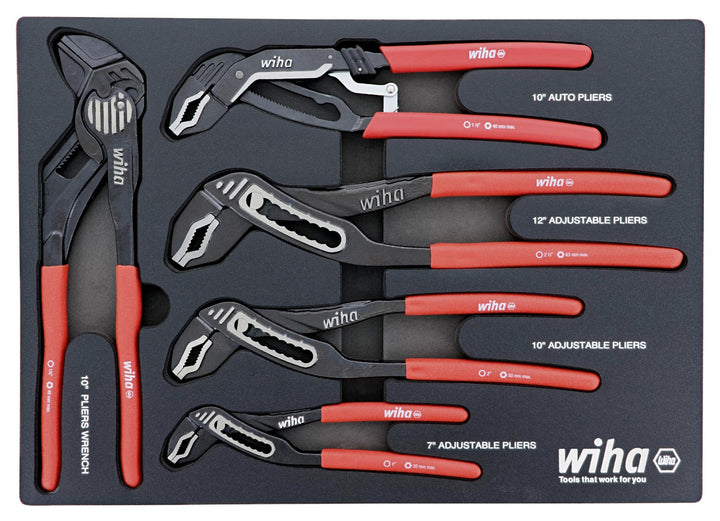 Wiha 34691 5 Piece Classic Grip Adjustable Water Pump Pliers Tray Set