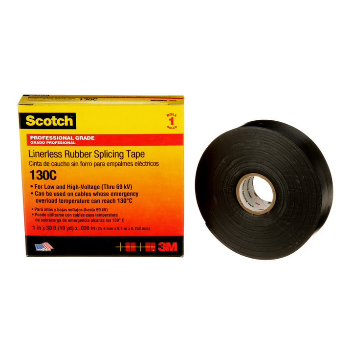 Scotch® Linerless Rubber Splicing Tape 130C, 1 in x 30 ft, Black, 1
roll/carton