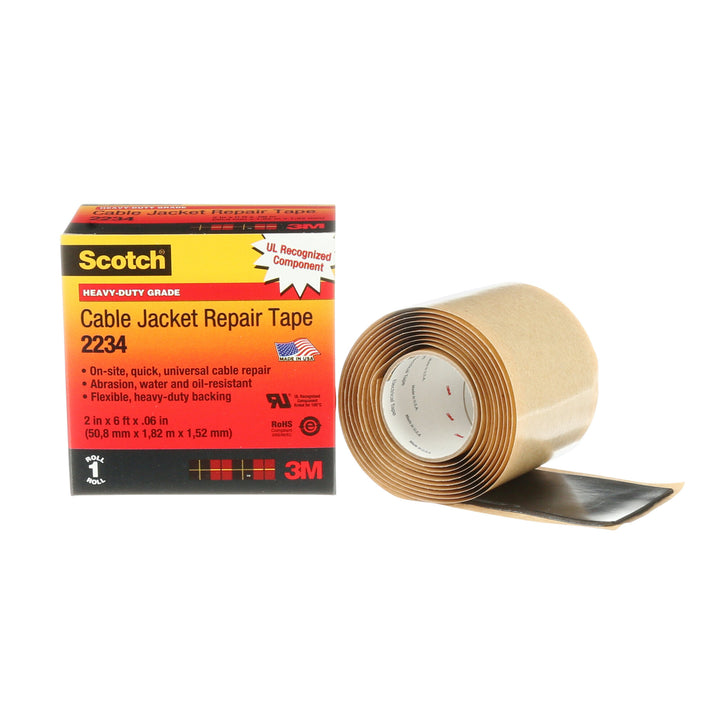 Scotch® Cable Jacket Repair Tape 2234, 2 in x 6 ft, Black, 1
roll/carton