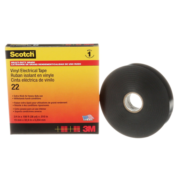 Scotch® Vinyl Electrical Tape 22, 3/4 in x 36 yd, Black, 12
rolls/carton