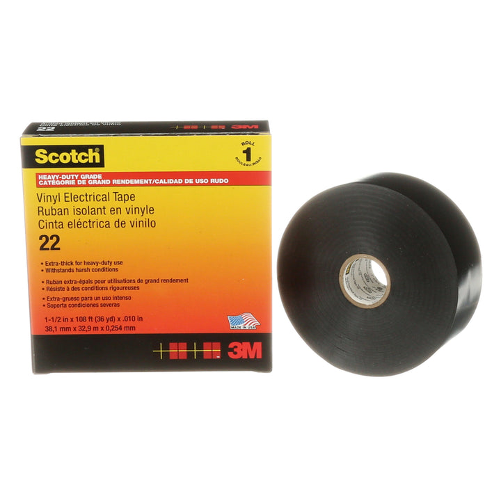 Scotch® Vinyl Electrical Tape 22, 1-1/2 in x 36 yd, Black, 1
roll/carton