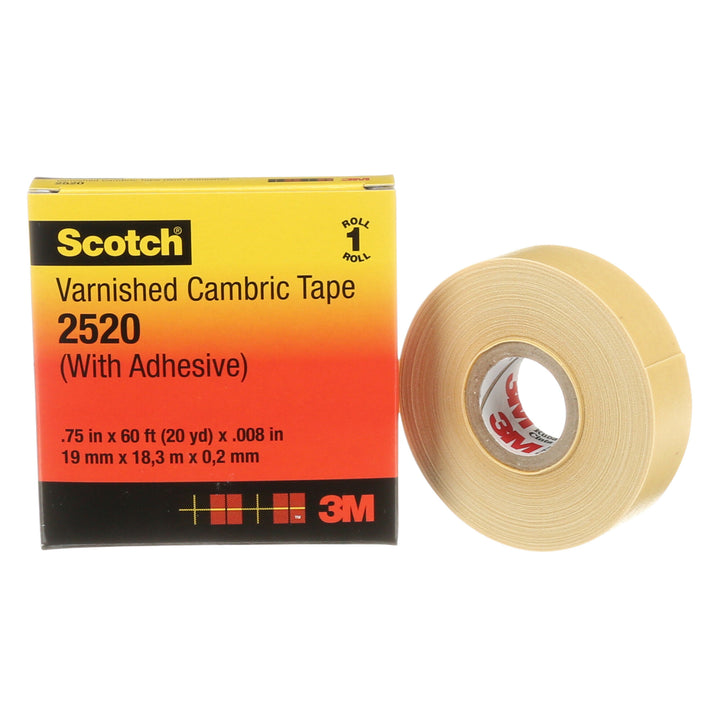 Scotch® Varnished Cambric Tape 2520, 3/4 in x 60 ft, Yellow, 1
roll/carton