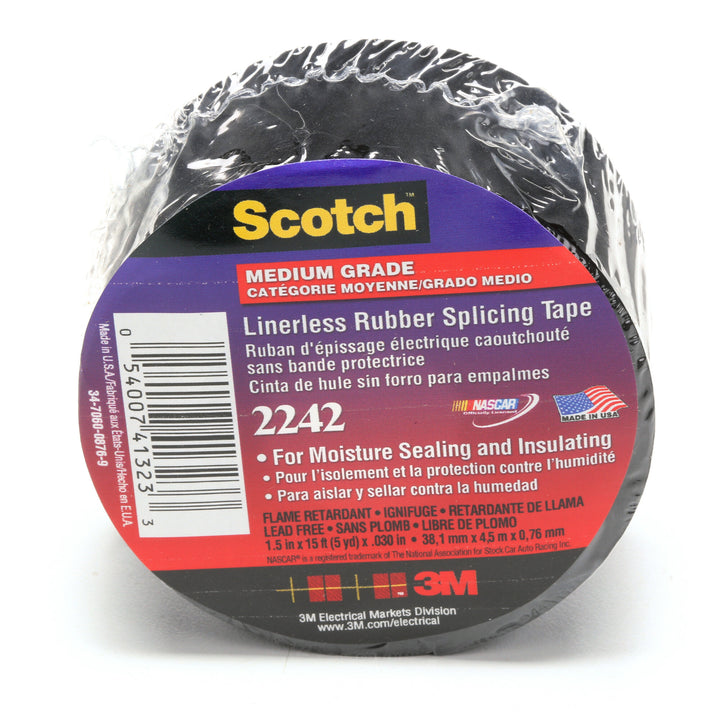 3M Linerless Electrical Rubber Tape 2242, 1-1/2 in x 15 ft, 1 in core,
Black