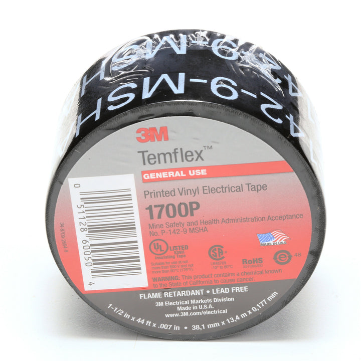 3M Temflex Mining-Grade Vinyl Electrical Tape 1700P, 1-1/2 in x 66 ft,
Printed