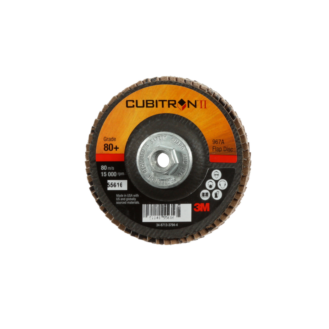 3M Cubitron II Flap Disc 967A, 80+, T29 Quick Change, 4 in x 3/8"-24
