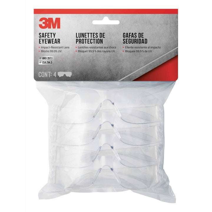3M Indoor Safety Eyewear with Clear Lens, Contractor Pack,
90834-00000B, 4/pack