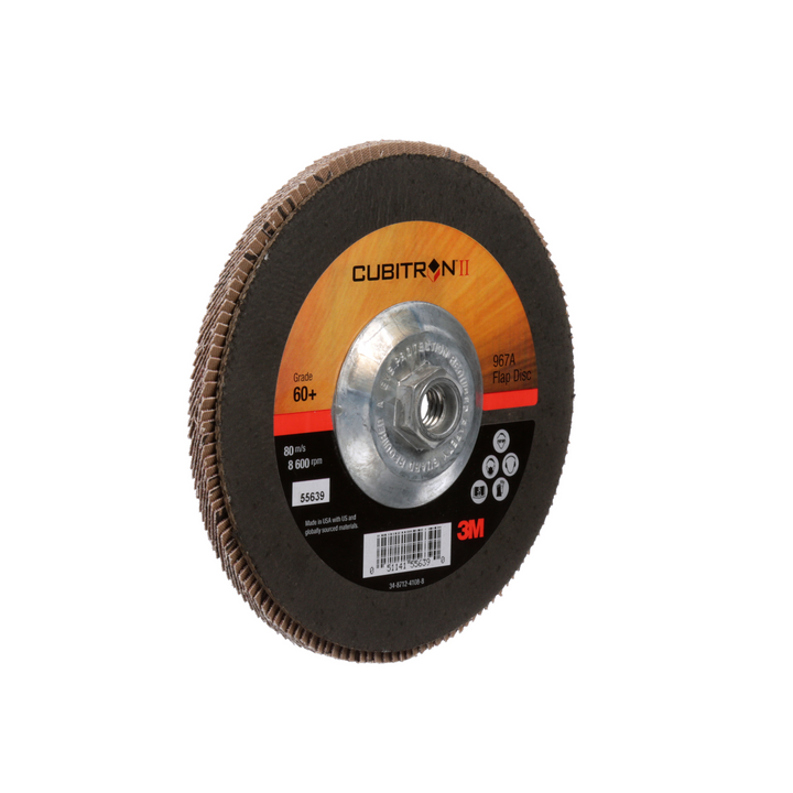 3M Cubitron II Flap Disc 967A, 60+, T27 Quick Change, 7 in x 5/8"-11,
Giant