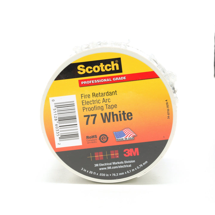 Scotch® Fire-Retardant Electric Arc Proofing Tape 77W, 3 in x 20 ft,
White/Gray